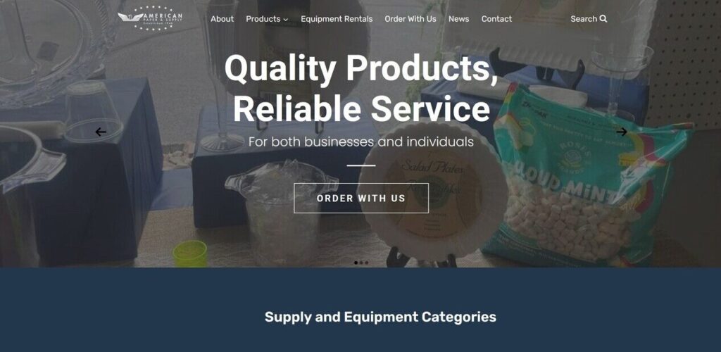 American Paper and Supply website landing page example.