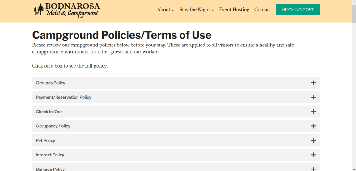 Bondnarosa Motel and Campground policy page